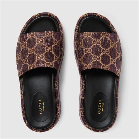 gucci brown fur slides|Gucci denim slides.